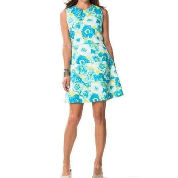 Sail to Sable Flower Basketweave Flit & Flare Mini Dress Linen Blend Blue Sz 6 - Picture 1 of 16